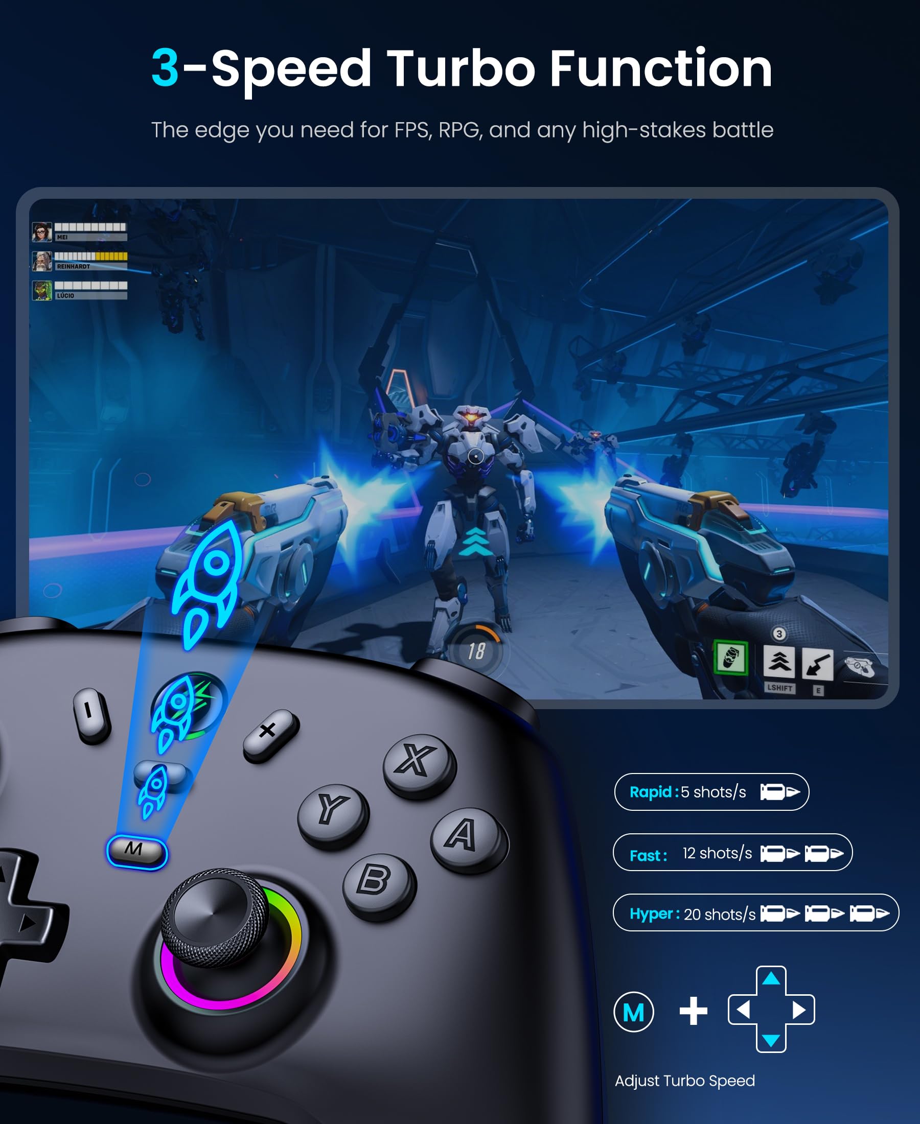 Controlador inalámbrico Switch Pro para Nintendo Switch/Lite/OLED, joysticks de juego de PC con cable efecto Hall, Cool RGB inalámbrico iOS/Android, iluminación remota programable, accesorios para