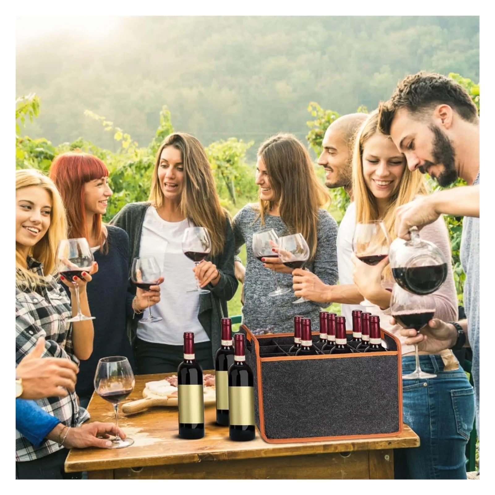 2PCS 12 Bottle Felt Wine Carrier Storage Box with Divider Liquor Tote with Comfort Handle Portable Travel Bag für Wein & Bier