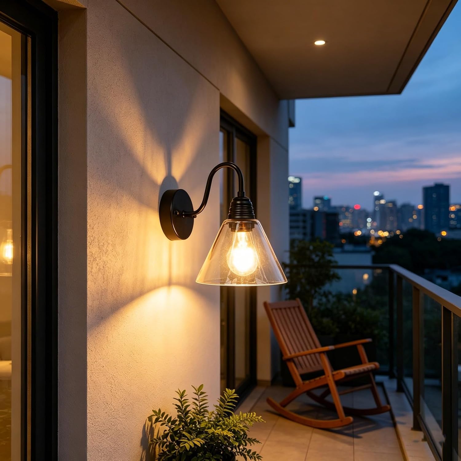 Outdoor Lantern Wall Lamp with E27 Socket, 8.5" Conical Glass Shade