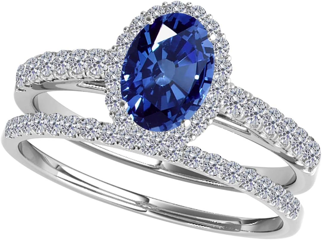 MauliJewels 0.80 Carat Sapphire And Diamond Bridal Set 4-prong 10K White Gold