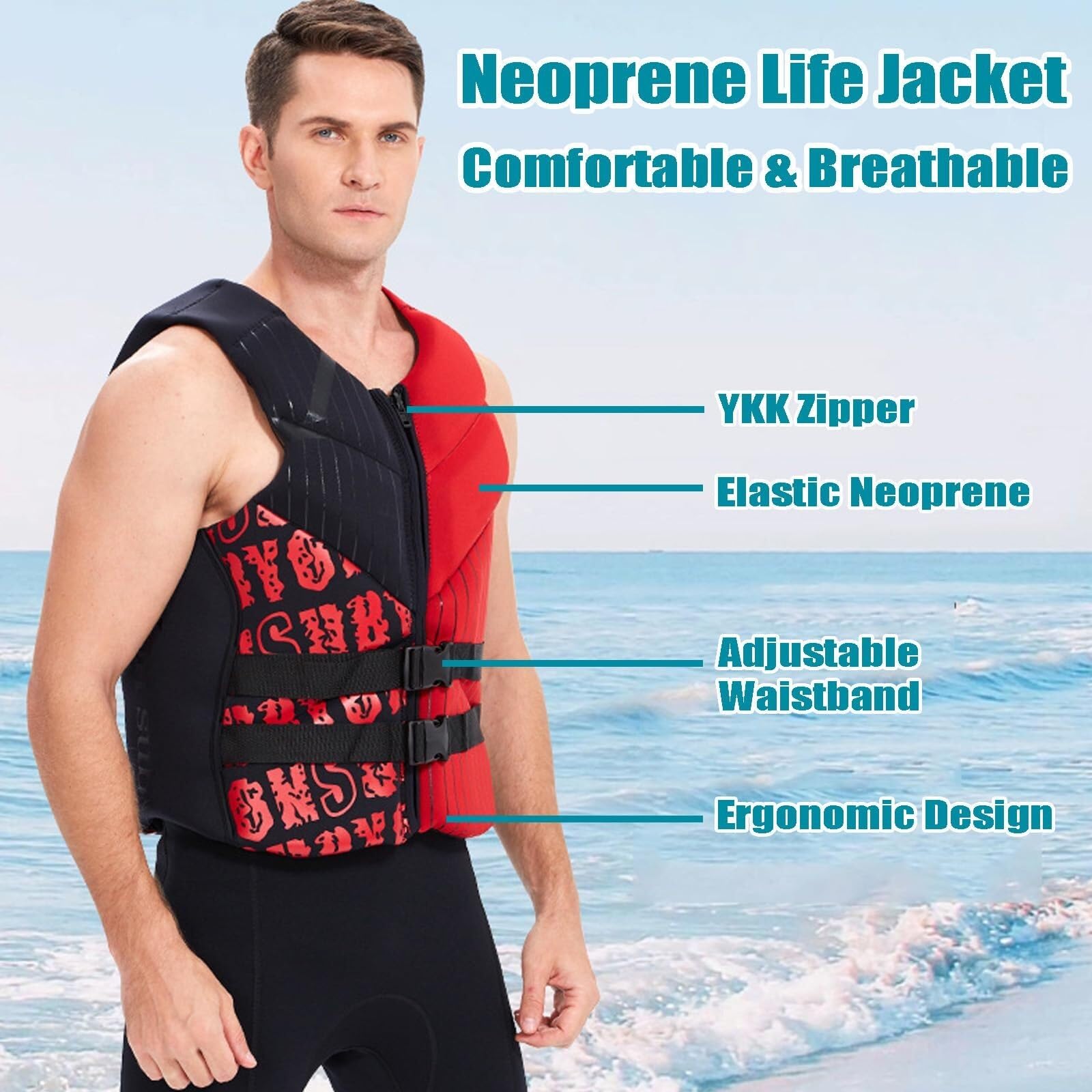Chaleco de Kayak Unisex Ajustable Alta Flotabilidad Ligero Neopreno Elástico Núcleo EPE para Kayak Natación Surf Deportes Acuáticos