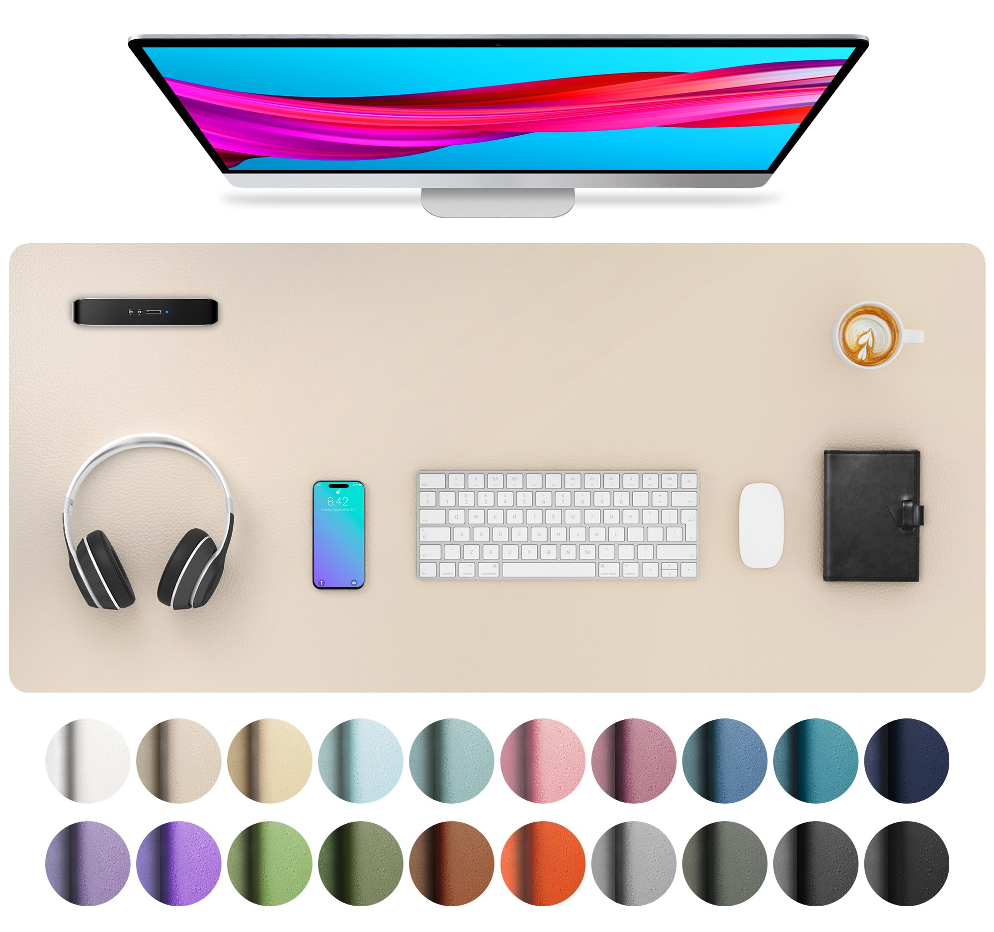 Aothia Beige PU Leather Desk Pad Protector 36" x 17" | Protects Your Desk with Style - main product image