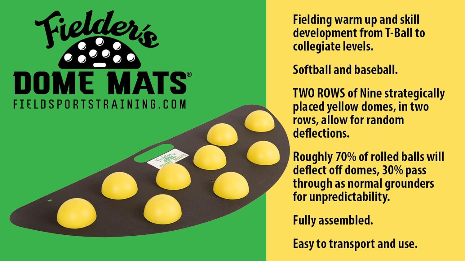 Fielders Dome Mat – Baseball and Softball Bad Hop Training Equipment for Fielding Practice, Agility, Hand-Eye Coordination and Reaction Speed. Durable, Multi-Surface Compatible. 33.5 x 14 x 1.75