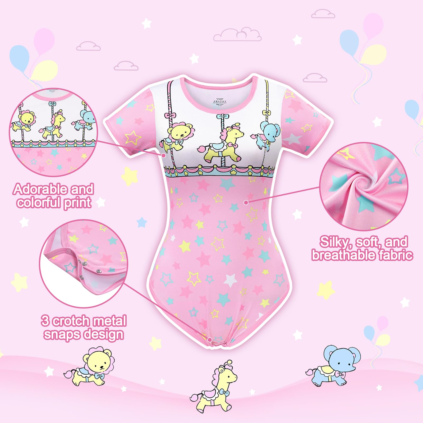 LittleForBig Jedwabiste śpioszki Onesie Piżama Bodysuit - Mały cyrk Kombinezon Body