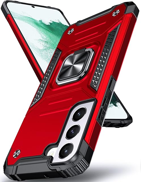 DASFOND Galaxy S22 Plus 5G Case, Military Grade Shockproof Protective Phone Case Cover with Enhanced Metal Ring Kickstand [Support Magnet Mount] Compatible with Samsung Galaxy S22+ Plus, Red