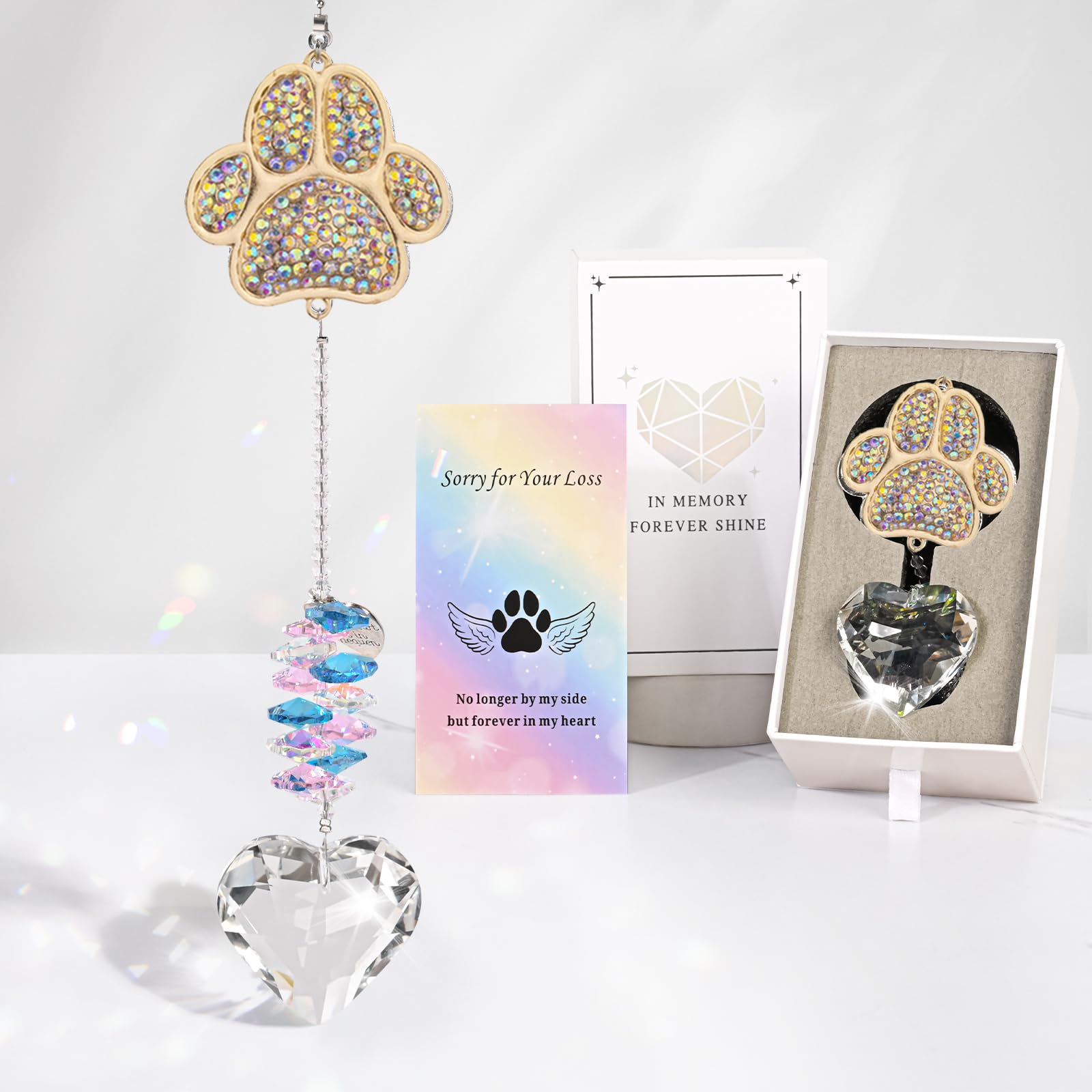 Dog Memorial Gifts, Diamond Paw Print Pet Memorial Suncatcher, Gold Shiny Gold