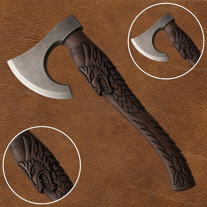 Handmade Viking Axe – 20" Hand Forged Carbon Steel Axe with Custom Engraved Handle | Functional Norse Hatchet for Camping, Gifts, Birthdays, Father’s Day, Boyfriend Gift, Outdoor Use