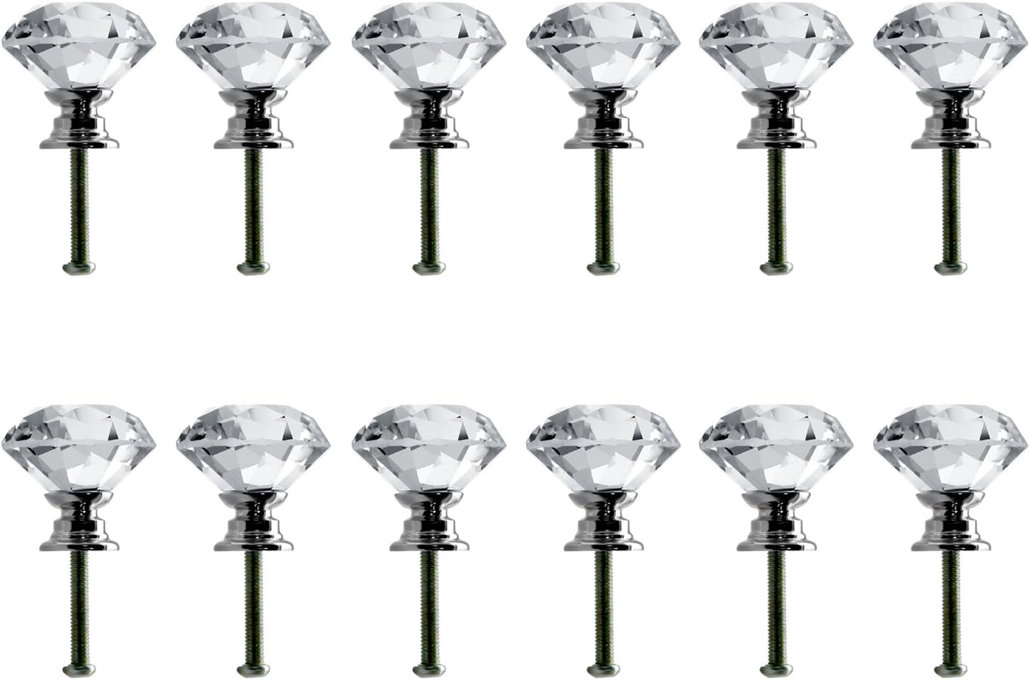 Neewer® 30mm Clear Crystal Glass Diamond Shape Door Knob Drawer Pull Handle for Cabinet, Drawer, Cupboard, Wardrobe Home Decoration (12Pack)