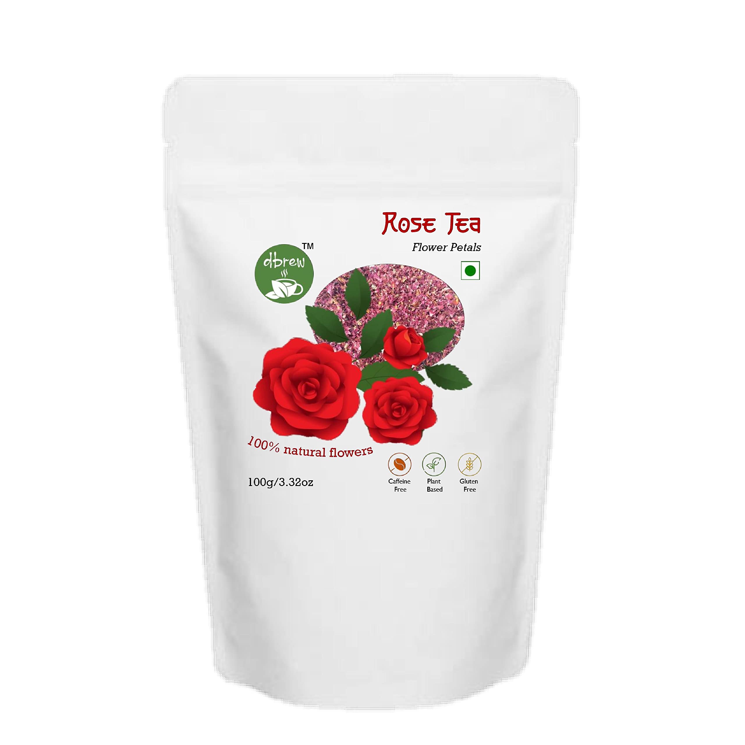 dbrew Rose Petals Tea - 100gm | Natural Sun-Dried Petals | Gulab Patti | Caffeine Free Tea | Edible for Food | Immunity Booster Tisane