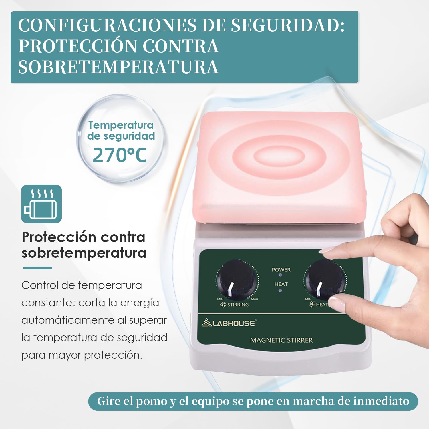 LHS-2 Agitador Magnético Placa Calefactora, 300°C/572°F, 2000RPM | Placa hasta 300°C, 2L, 4 barras PTFE y recuperador, soporte, variable, para calentamiento y mezcla en laboratorio
