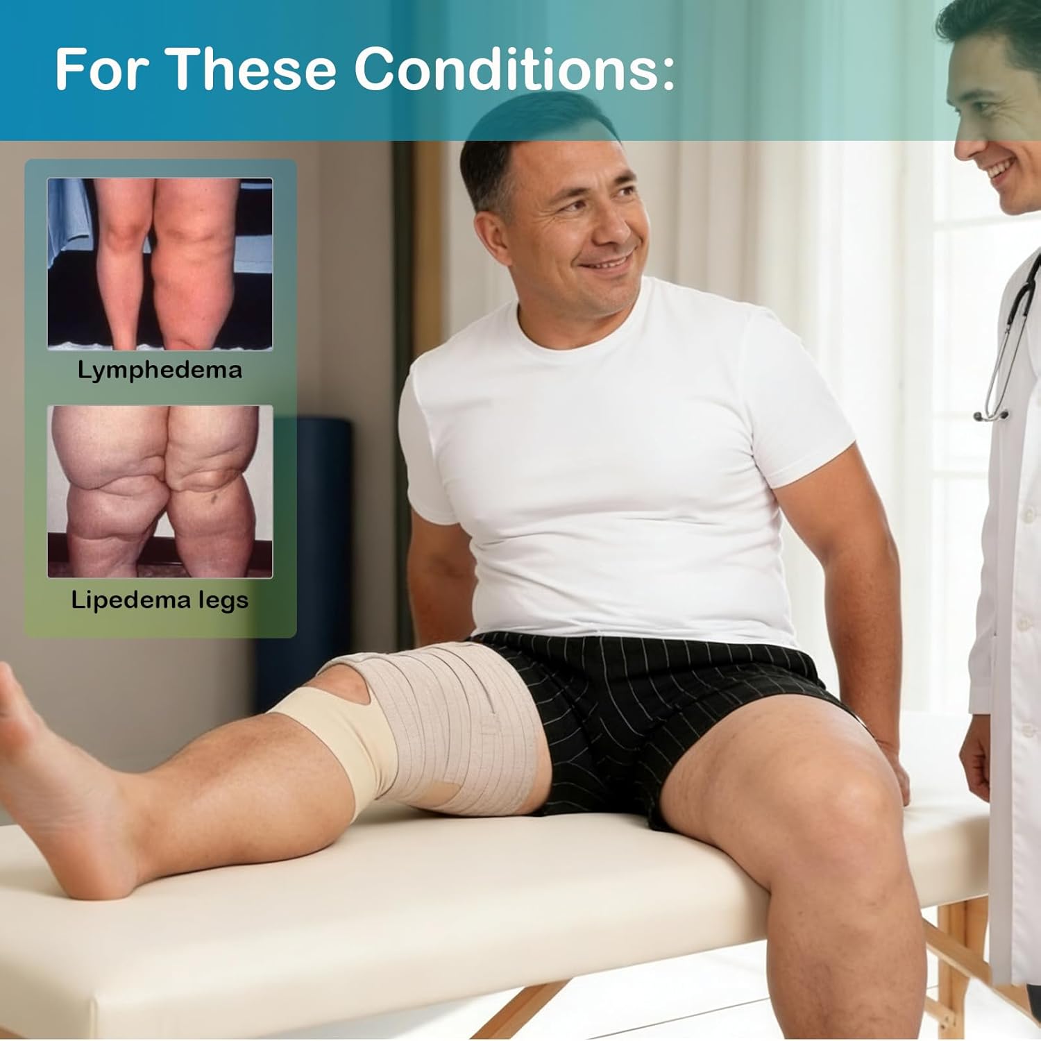 Femovaz® 1PC Thigh Compression Wrap + Compression Knee Kit | Relieves Swelling, Edema, Lipedema | Breathable | Anti-Slip | All-Day Comfort,L - Image 2