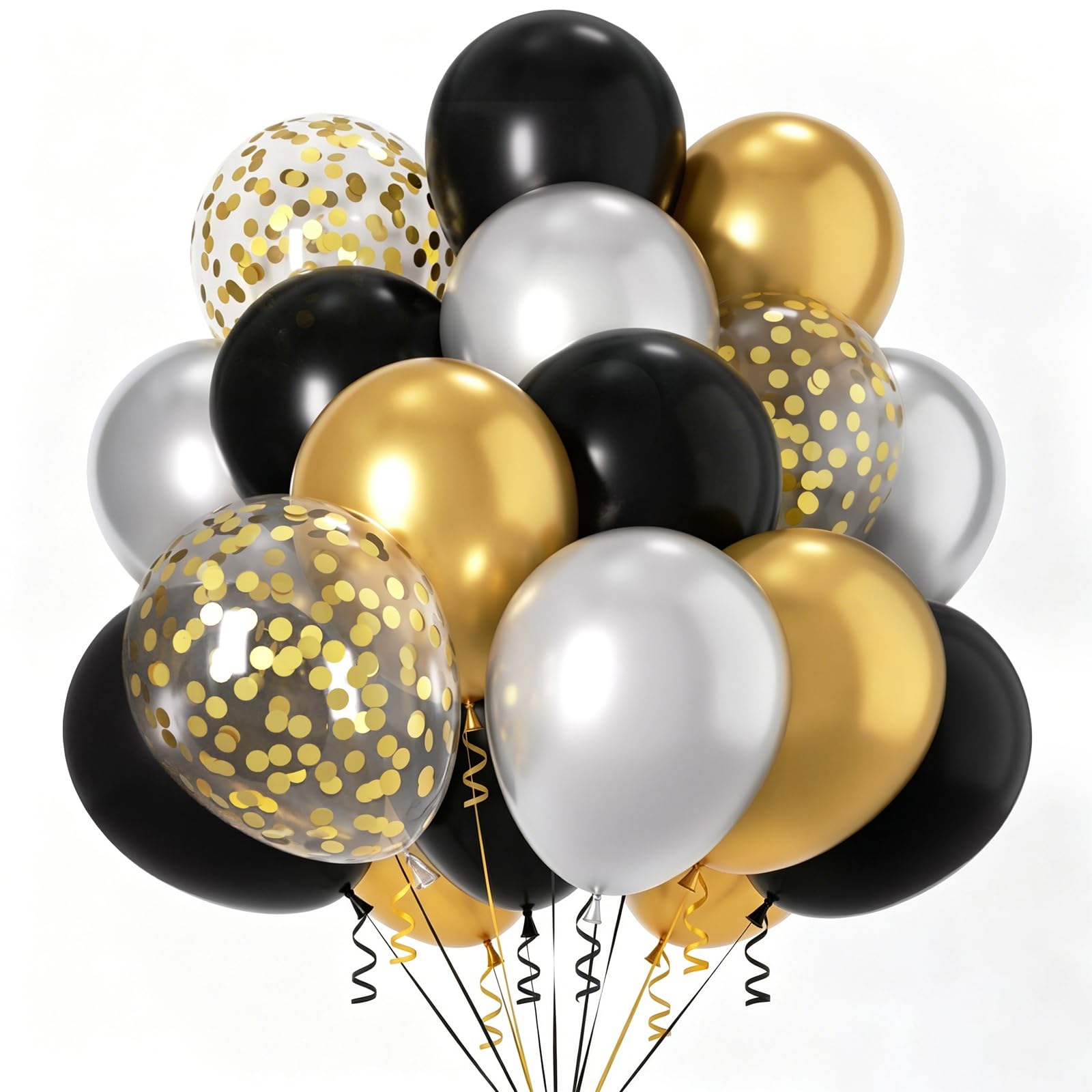 Black and Gold Balloons, 102pcs Gold Black and Silver Balloon Set with Golden Confetti Balloons Happy Birthday Balloons for Men Graduation Anniversary Wedding Baby Shower Birthday Party Decorations