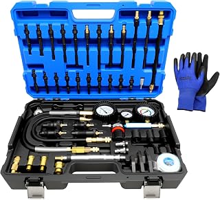 47PCS Compression and Leakage Test Kit Petrol & Diesel Compression Tester Kit Automotive Cylinder Leak Down Tester with Dual Gauge Engine Compression Tester Kit for HDI, TDCi, Pumpe Duse Engine