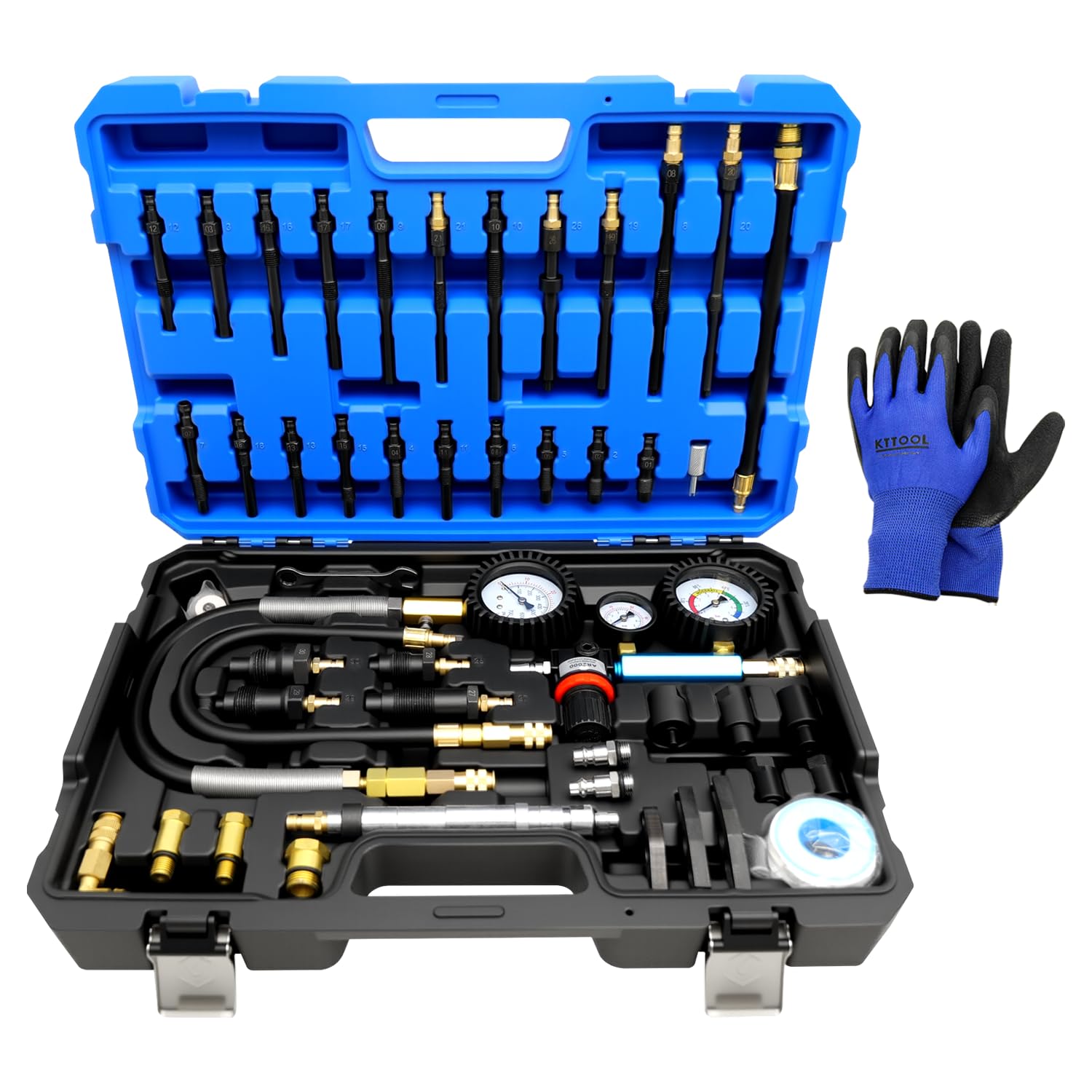 Photo 1 of KTTOOL 47PCS Compression and Leakage Test Kit Petrol & Diesel Compression Tester Kit Automotive Cylinder Leak Down Tester with Dual Gauge Engine Compression Tester Kit for HDI, TDCi, Pumpe Duse Engine