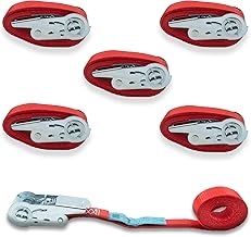DoZurr 700 - Juego de 5 Correas tensoras con Mini trinquete, para flejes, soporta hasta 700 kg, 25 mm de Ancho x 4 m de Largo, Color Rojo