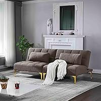 Vista 1 de Sofá cama convertible, sofá cama moderno con respaldo ajustable, patas de metal, sofá biplaza tapizado plegable, sofá seccional, asiento de espuma