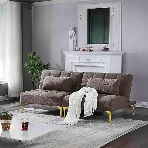 Sofá cama convertible, sofá cama moderno con respaldo ajustable, patas de metal, sofá biplaza tapizado plegable, sofá seccional, asiento de espuma