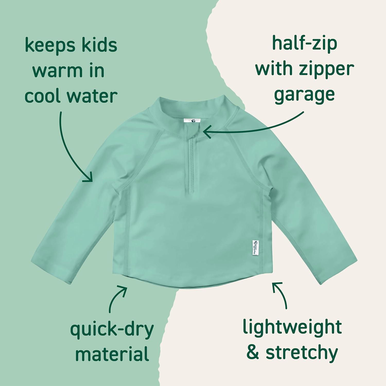 Green Sprouts Baby/Toddler UPF 50+ Eco Zip Long Sleeve Rashguard - Mint - 24 mo