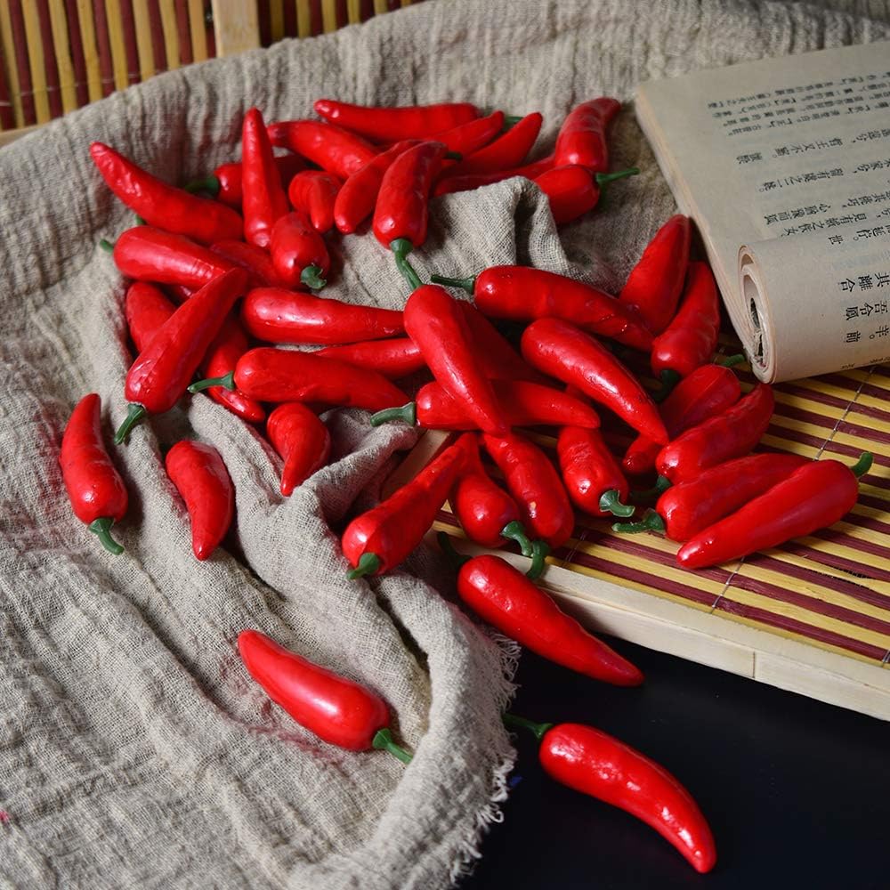 Fake Chili Pepper, Millet Pepper Simulation Lifelike Hot Chili for Home Kitchen Party Pub Decoration Cabinet Ornament 50 pcs Red - Image 3