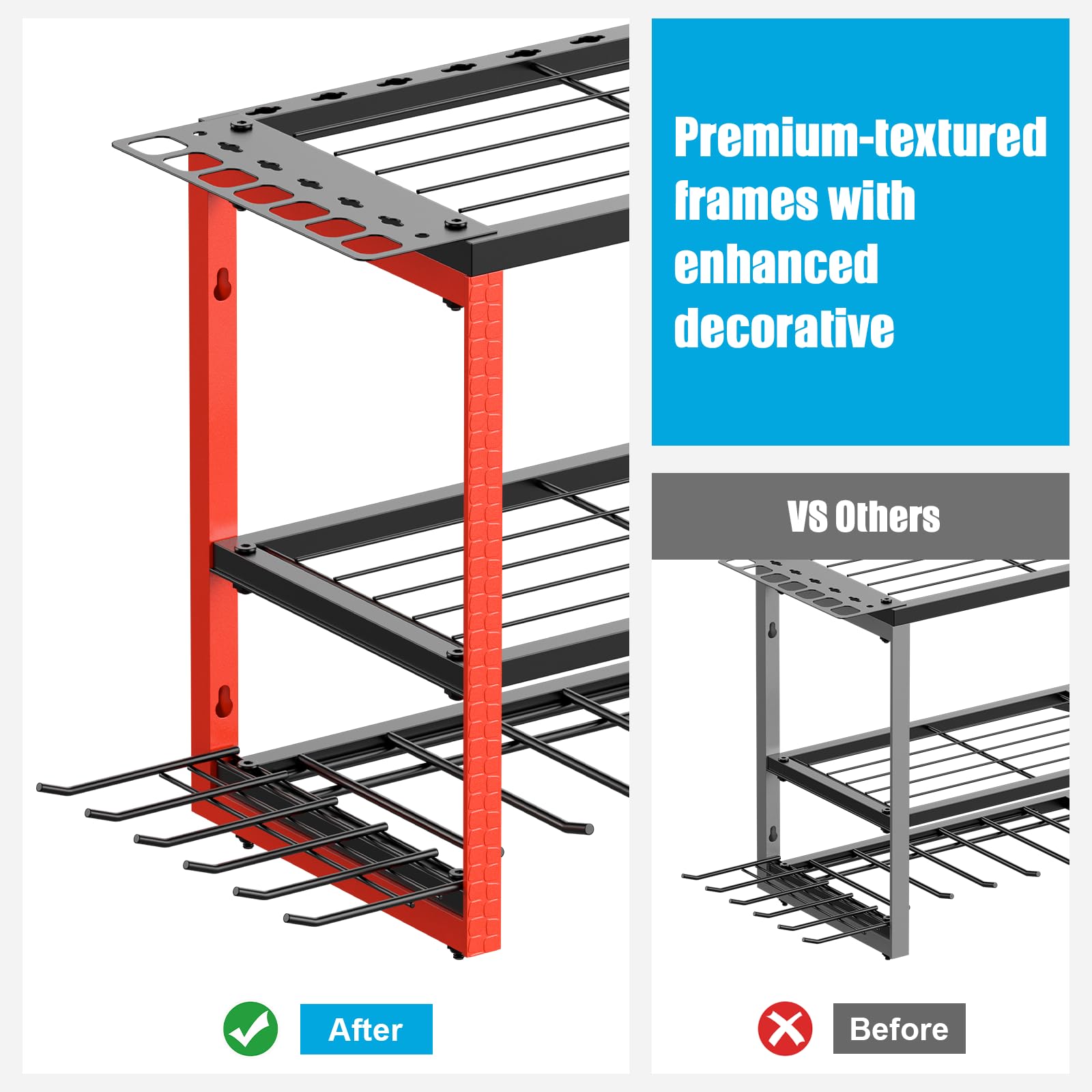 CCCEI Power Tool Organizer Wall Mount, Large 3 Layer Garage Storage Shelves and Organization, Heavy Duty Metal Drill, Battery, Tools Box Holder Rack, Gifts for Men, Red.