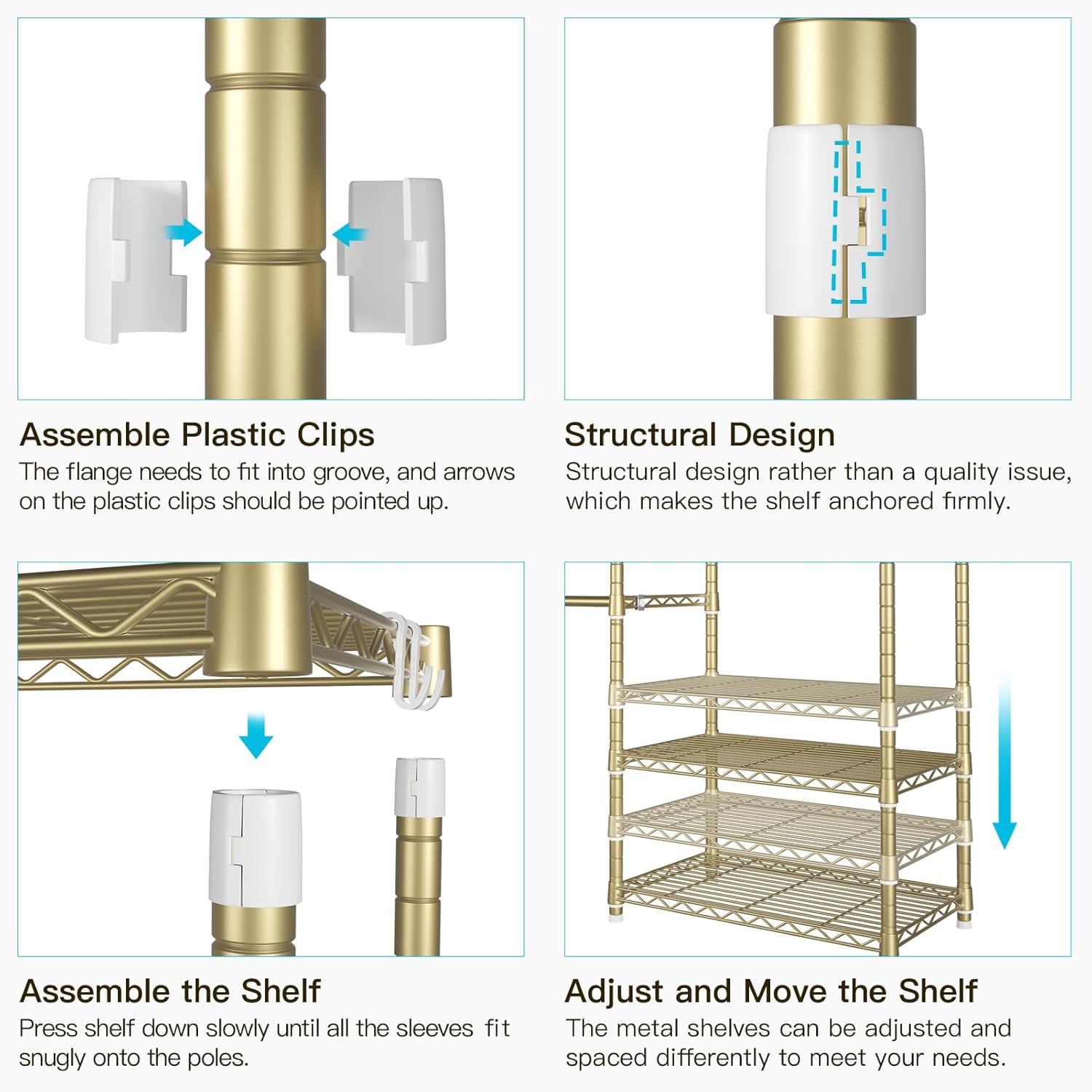 FUTASSI P1 Plus Rolling Clothes Rack, 22mm Diameter Heavy Duty Garment Rack with Wheels, Portable Closets with Shelves and Hanger Rods, 45" W x 17.7" D x 80.5" H, Load 524 LBS, Gold