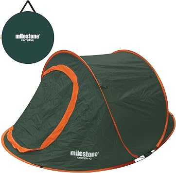 Milestone Camping Pop Up Tent / 2 Person Water-Resistant Tent with Carry Bag Included
