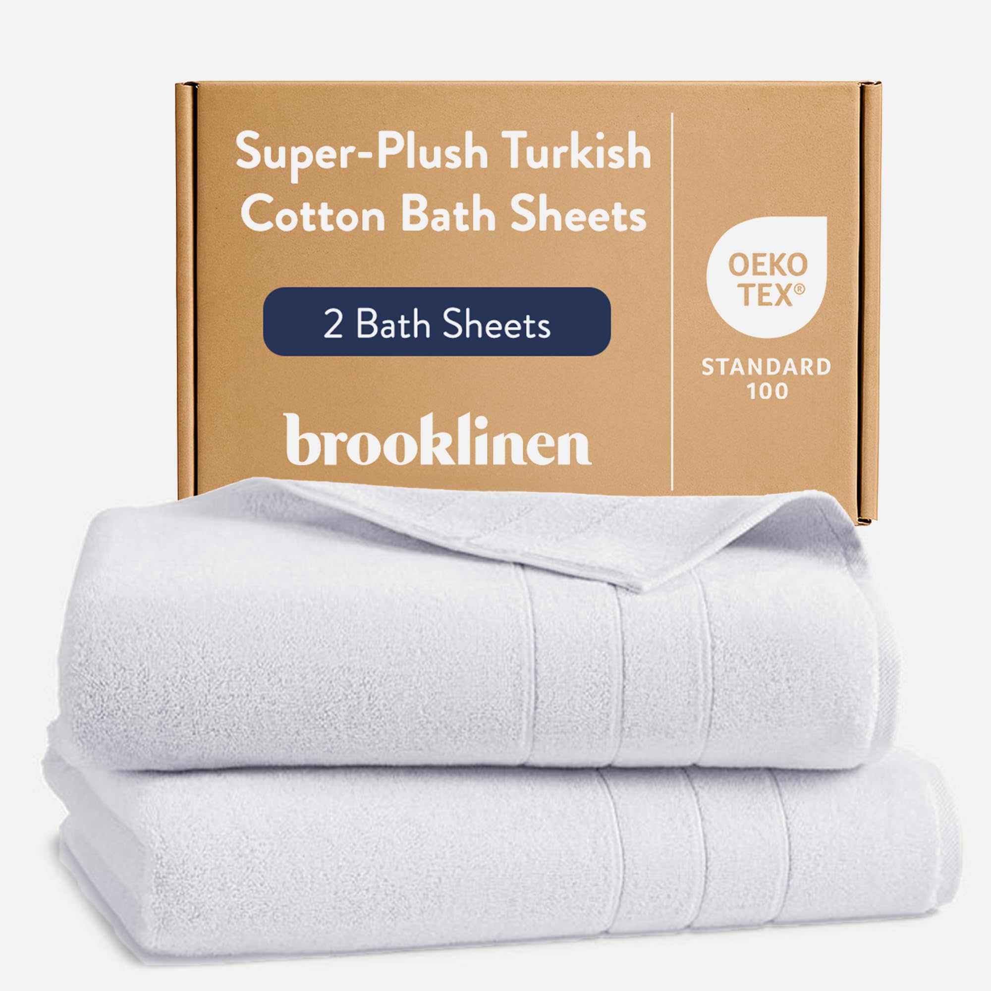 Brooklinen Super-Plush Turkish Cotton Bath Sheets - Set of 2 - Cotton, 820 GSM, Highly Absorbent, Machine Washable, Perfect for Home & Bathroom (40" x 65", Solid White)