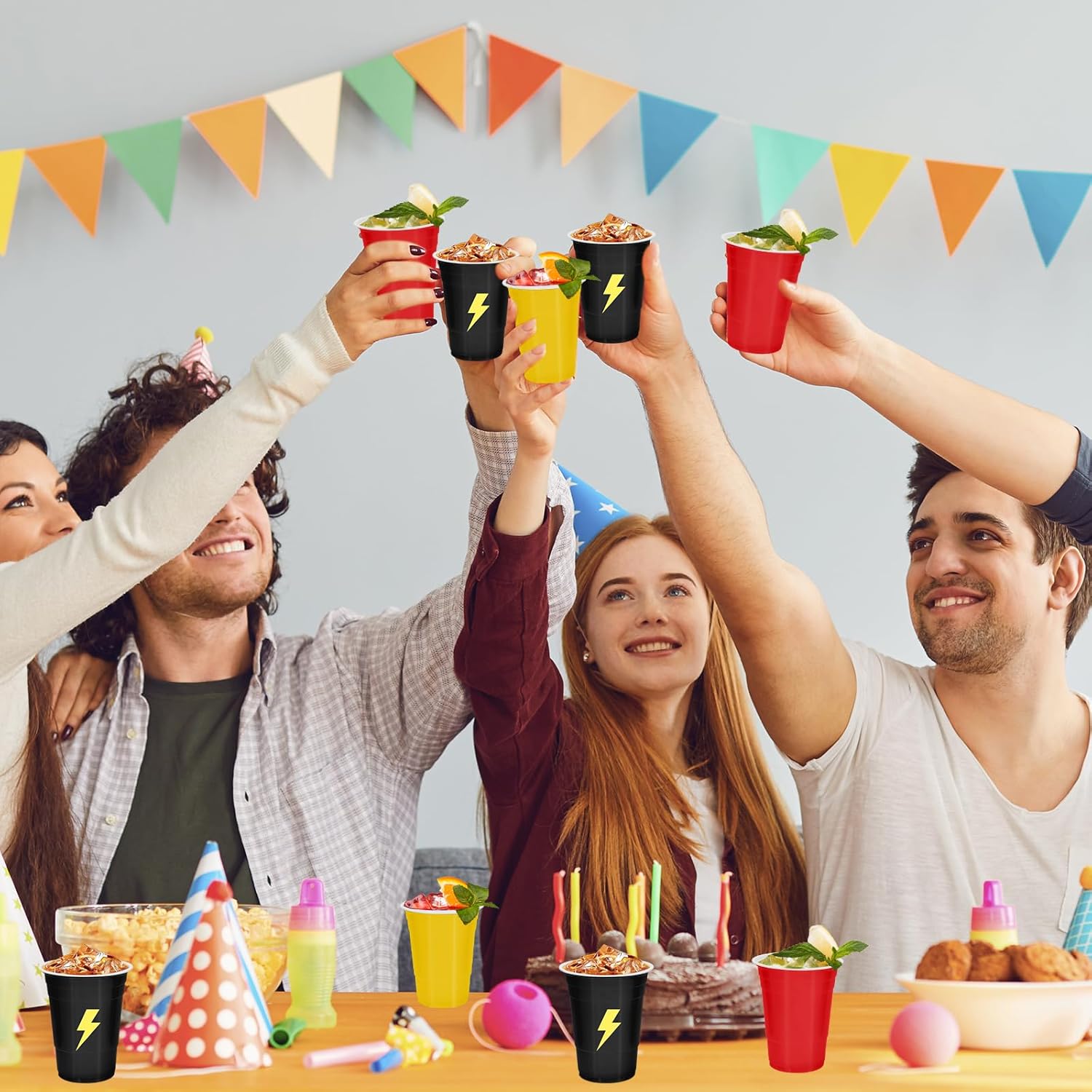 JarThenaAMCS 36Pcs Lightning Plastic Cups 16oz Red Yellow Black Disposable Plastic Cup Cartoon Party Cups for Birthday Baby Shower Supplies - Image 5
