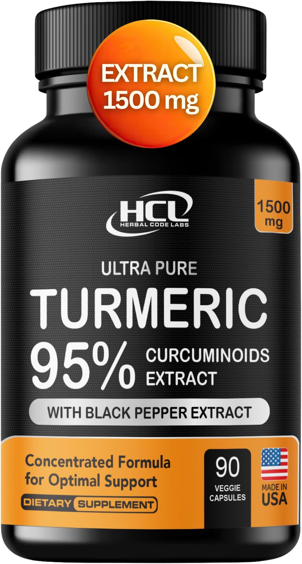 - Turmeric Curcumin Extract 1500mg – Full Dose of 95% Curcuminoids with Black Pepper Ginger & Cinnamon – High Absorption Turmeric Supplement – Non-GMO Natural Capsules