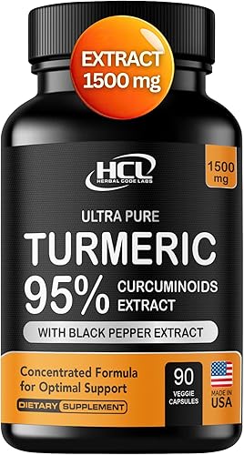 Turmeric Curcumin Extract 1500mg – Full Dose of 95% Curcuminoids with Black Pepper Ginger & Cinnamon – High Absorption Turmeric Supplement – Non-GMO