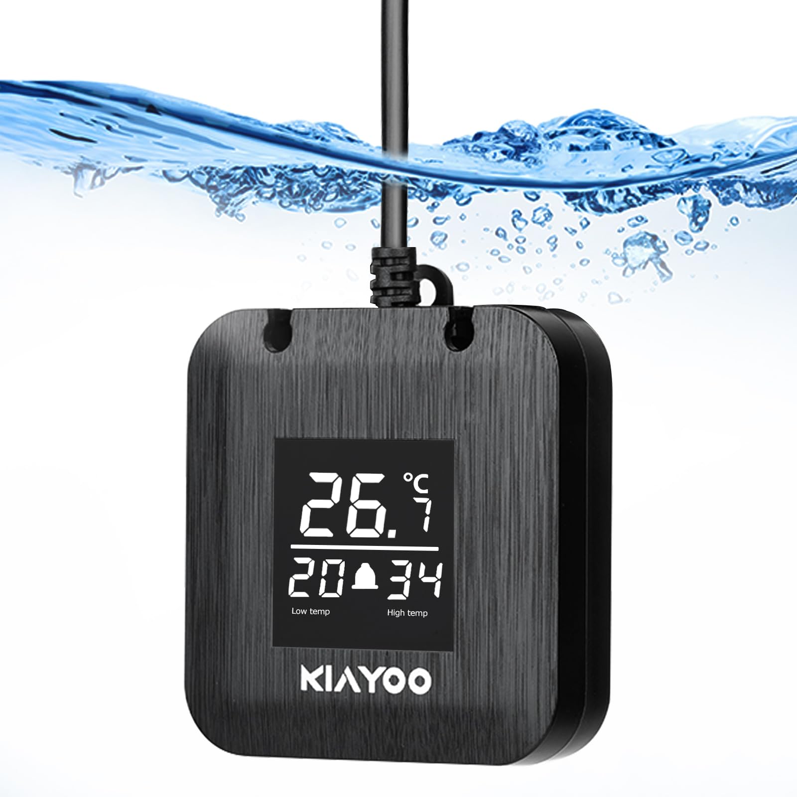 KIAYOO Termómetro Digital para Peceras, Termómetro Sumergible para Acuarios con Alarma de Alta y Baja Temperatura, Precisión 0.1℃, Termómetro de Agua con Fuente de Alimentación Usb, Pantalla Led HD