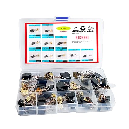 RICHERI 40Pcs Electric Motor Carbon Brushes 10 Different Sizes for Replacement Repair Power Tool Part