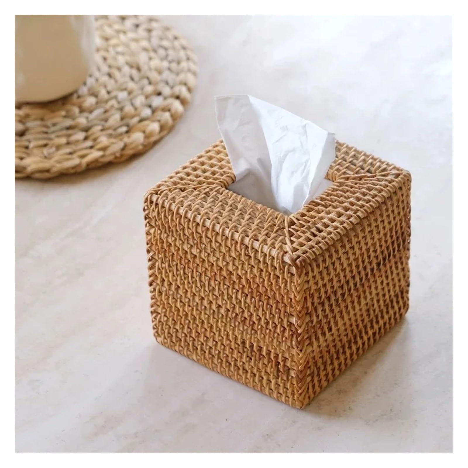 Scatola di carta velina tessuta da 1 pz Per casa | Scatola quadrata di carta velina cava(Wood Color-2)