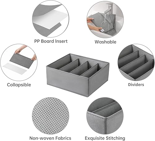 Miniatura 4 de Paquete de 4 organizadores de cajones de jeans para ropa, 4 compartimentos grandes de rejillas, organizadores de ropa de armario, organizadores de