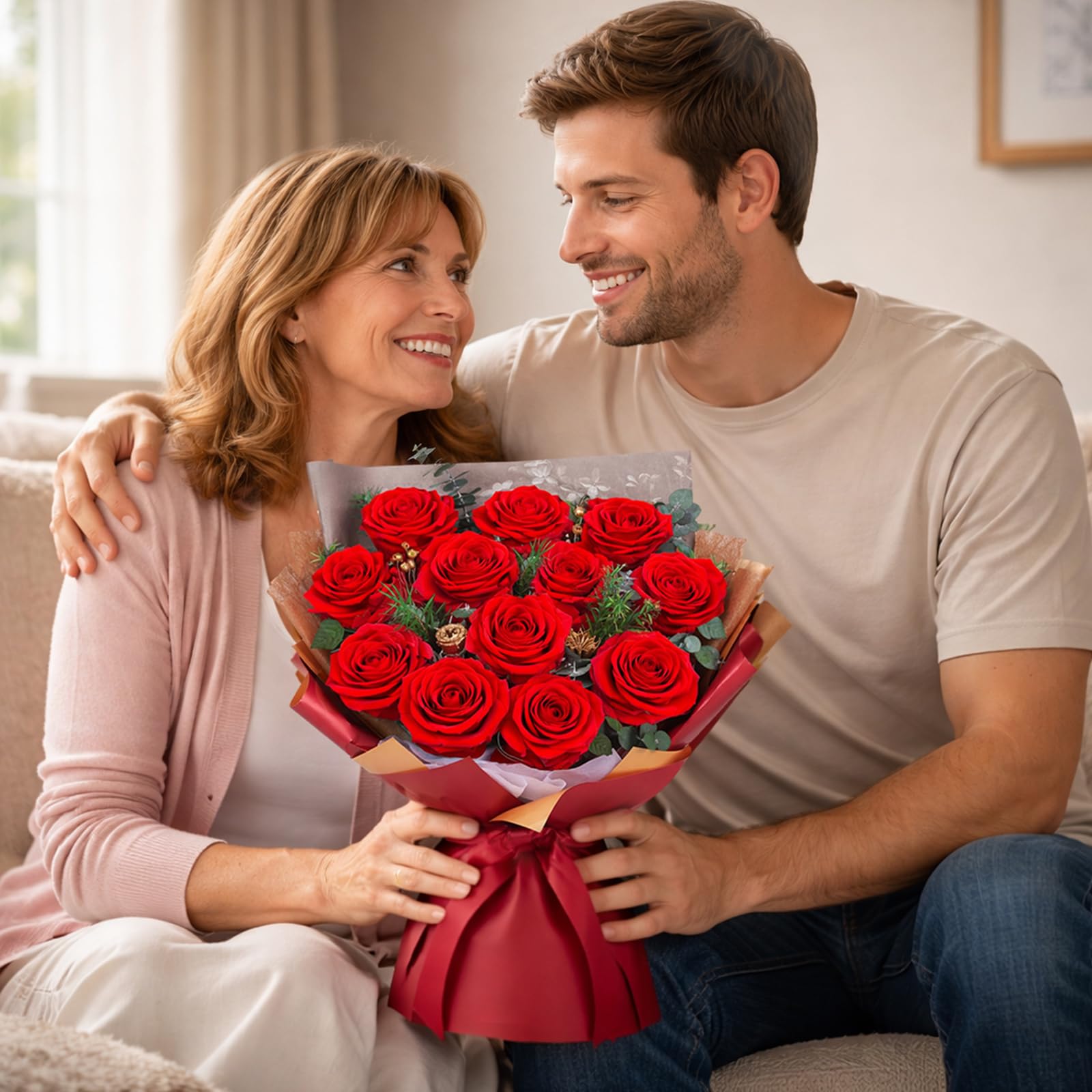 ADDWel Bouquet Rose Eternelle Cadeau Saint Valentin Femme - Bouquet de Fleurs Eternel Rose Éternelle Cadeau Anniversaire Femme Epouse Maman Copine pour St Valentin Noel Fete des Meres