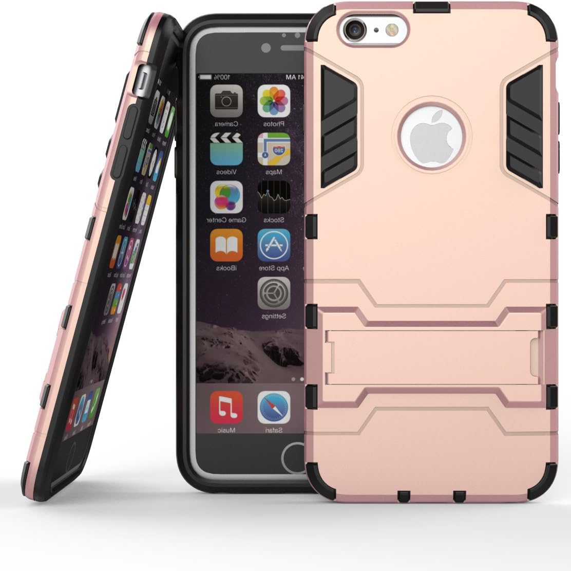 BIBERCAS iPhone 6S Plus Case, iPhone 6 Plus Case, Kickstand Heavy Duty Soft TPU & Hard PC Anti-Scratch Hybrid Armor Cover for iPhone 6 Plus 6S Plus 5.5 inches - Rose Gold/Pink