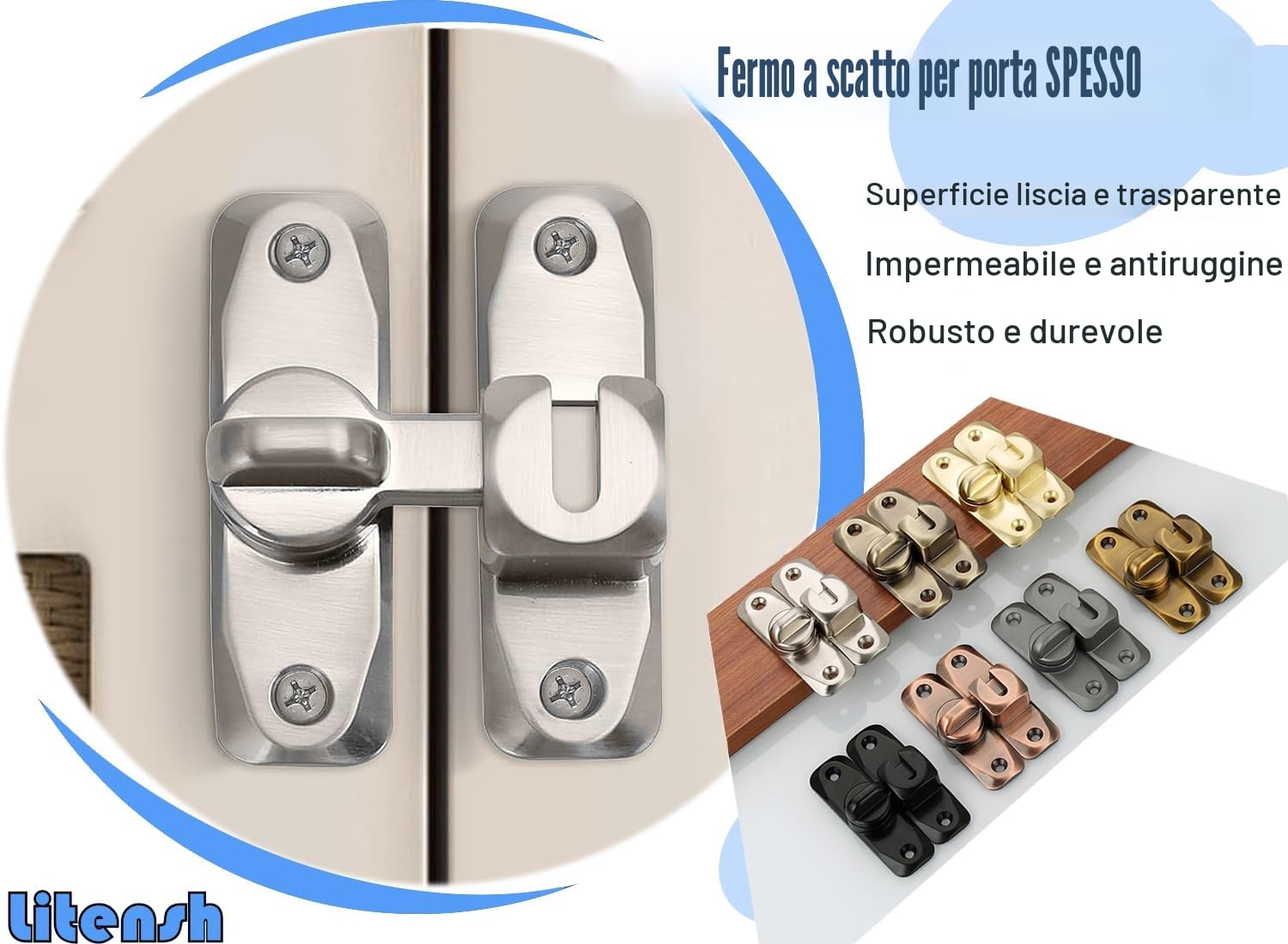 Chiavistello per porta scorrevole a 90/180 gradi, serratura per porta del fienile, serratura per porta scorrevole antiruggine, per armadi, bagno, argento