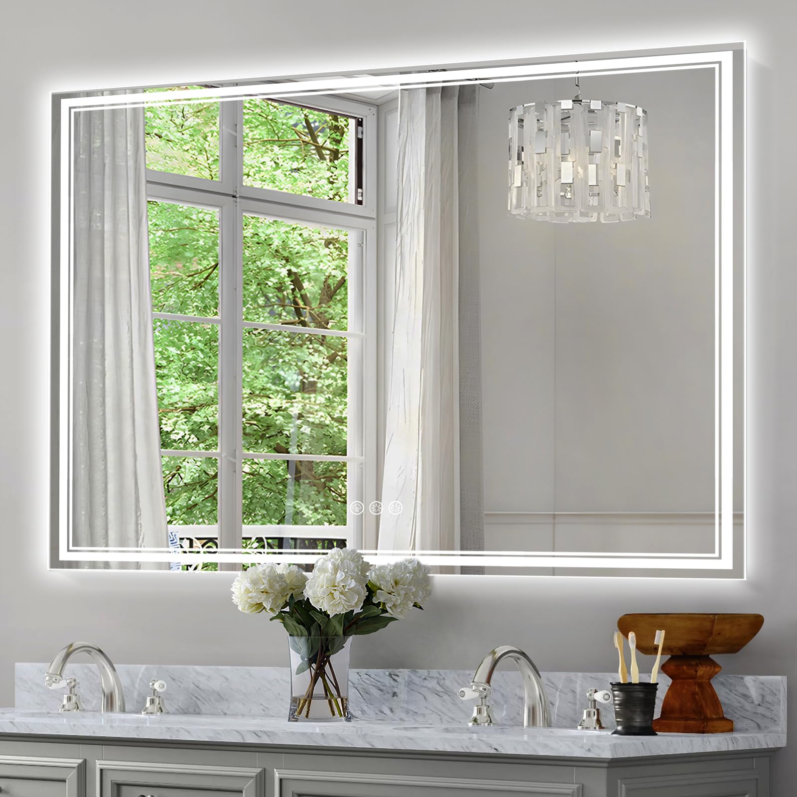 Ratsamee 48x30 LED Bathroom Mirror with Lights, Backlit+Front Lit, Anti-Fog