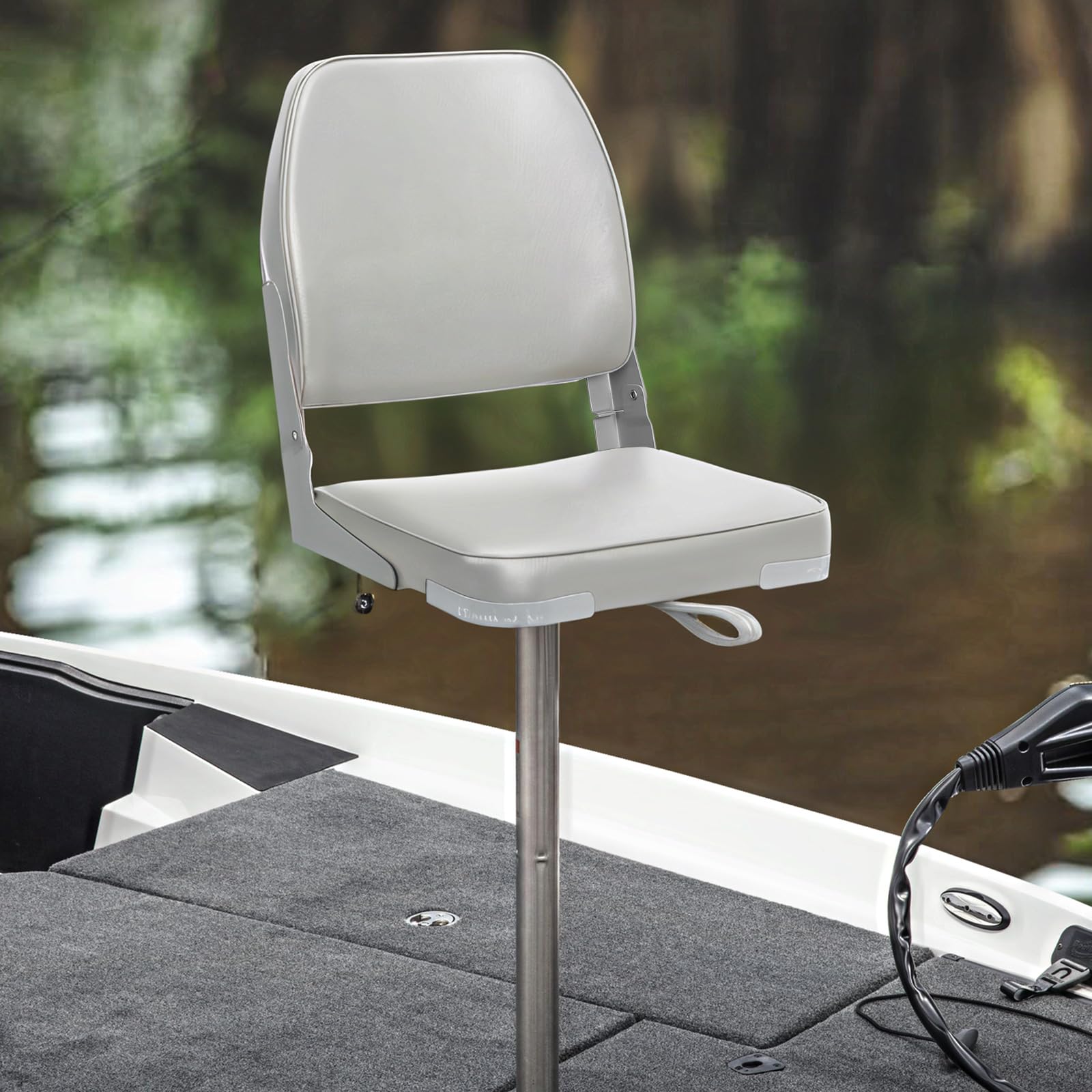 ERGOSEAT Asiento de barco de pesca plegable con respaldo bajo, 1 paquete, gris claro