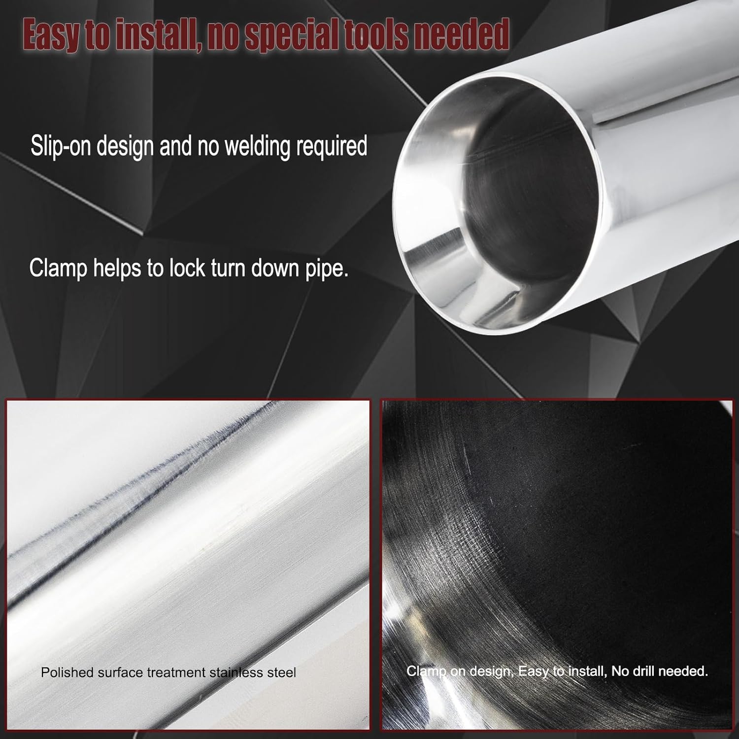 2.5 Inlet Exhaust Tip,Tail Pipe Exhaust Tips with Clamp,Double Wall,Silver Stainless Steel Tail Pipe Tip(2.5" to 3.5",7.5 "long)