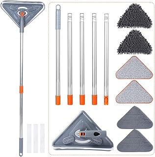 82 Inch Wall Mop with Long Handle Wall Cleaning Mop with 39.8-82 Inch Extension Pole 360Â° Rotatable Wall Cleaner Mops Triangle Mop Kit for Walls Ceiling Window Skirting
