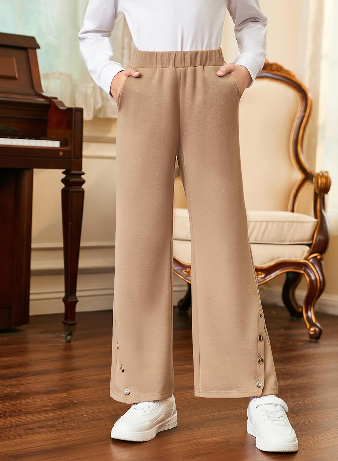 blibean Tween Girls Bell Bottom School Uniform Pants Stretchy Leggings Size 6-15 Years - Image 6