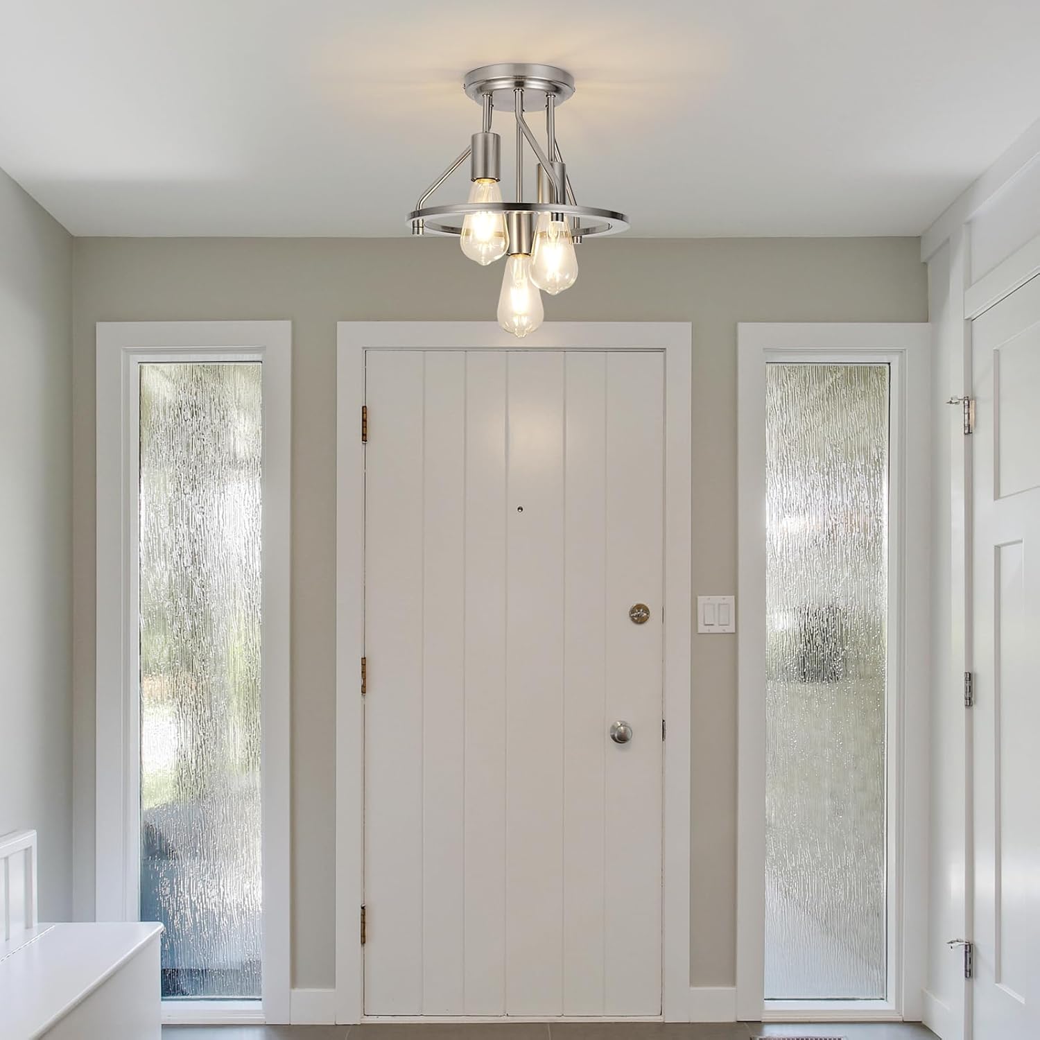 WILON Ceiling Light,Brushed Nickel Semi Flush Mount Light.3-Light Ceiling Light Fixtures Farmhouse Kitchen Light Industrial Hallway Light Fixtures E26 Socket Lamp for Hallway Kitchen Foyer
