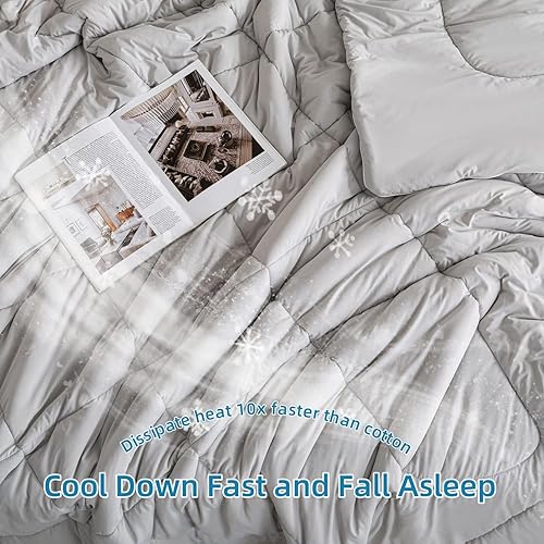 Miniatura 4 de meadow park Edredón refrescante FullQueen de 90 x 90 pulgadas, manta refrescante de doble cara para personas que duermen con calor, tela de