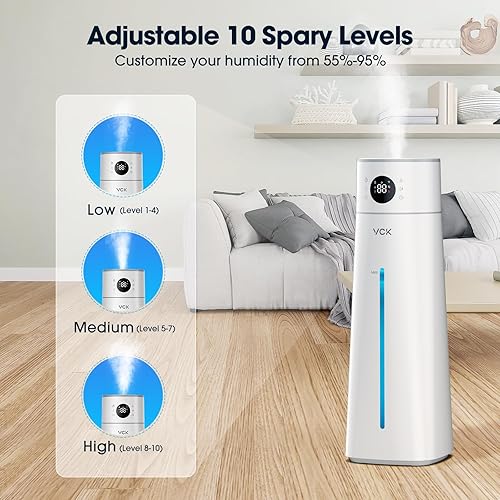 Miniatura 2 de Humidificadores para dormitorio, humidificadores de niebla fría de llenado superior de 8 litros con 10 niveles de niebla ajustables, tiempo de