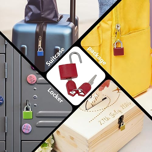Miniatura 7 de Paquete de 6 candados para maleta, con llaves, multicolor, pequeño, Matel, para equipaje, mini candado cubierto de plástico, para el hogar, escuela,