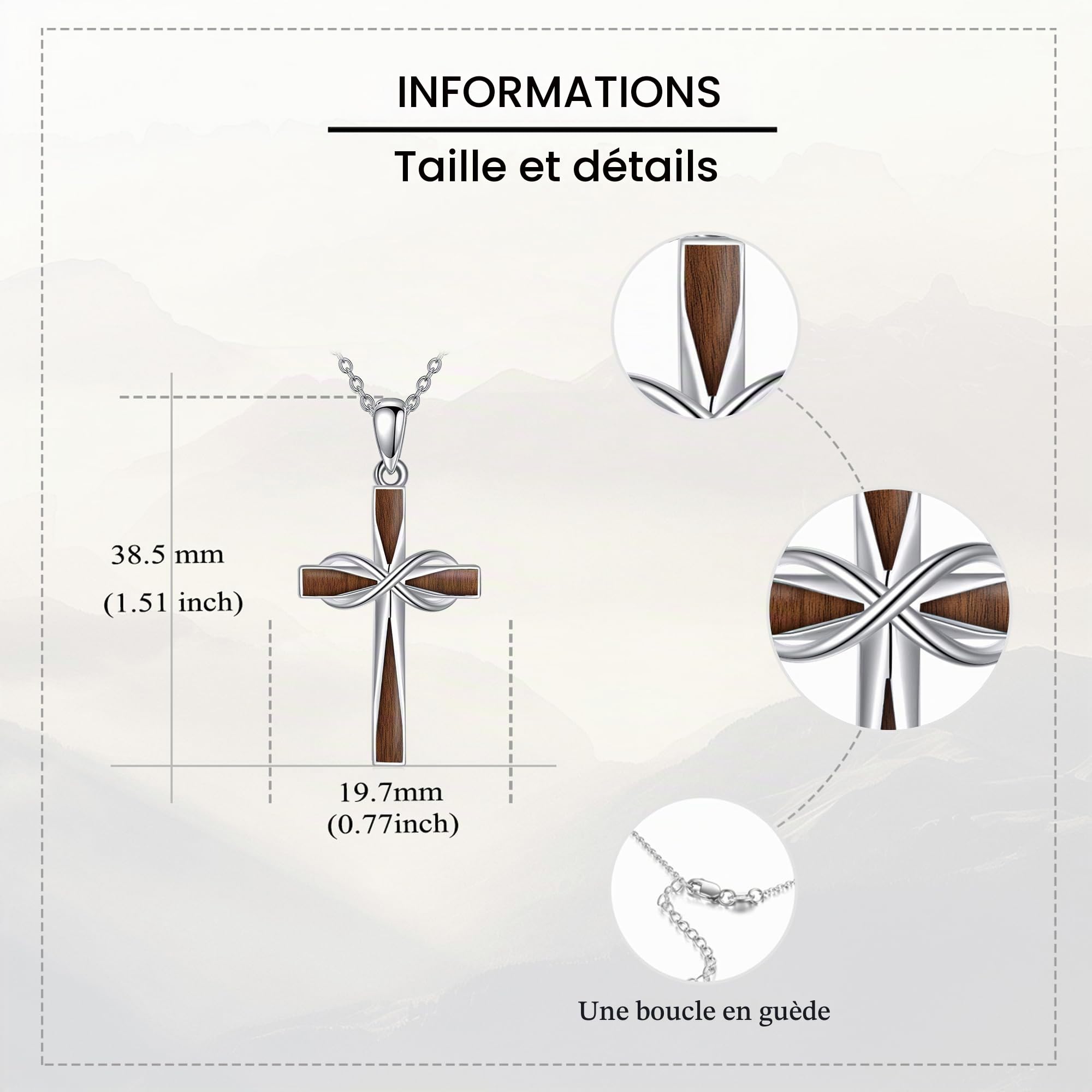 ONEFINITY Chaîne en argent sterling 925 avec pendentif en forme de croix de l'infini - Bijou religieux - Cadeau pour homme et femme