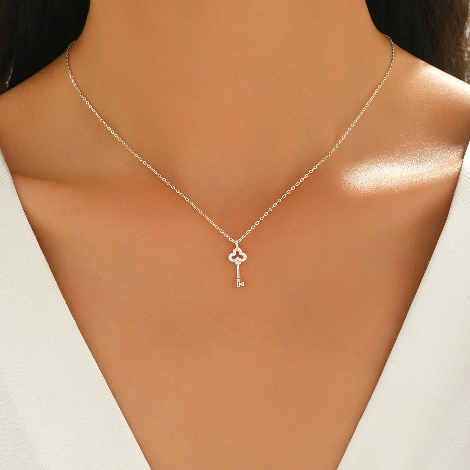 925 Sterling Silver Lucky Key Pendant Charm Necklace for Women 14K Gold Plated Petite Round Key Choker Chain Necklaces to Daughter Unlock Adjustable Necklace Meaningful Jewelry Birthday Friendship Gift - Image 3