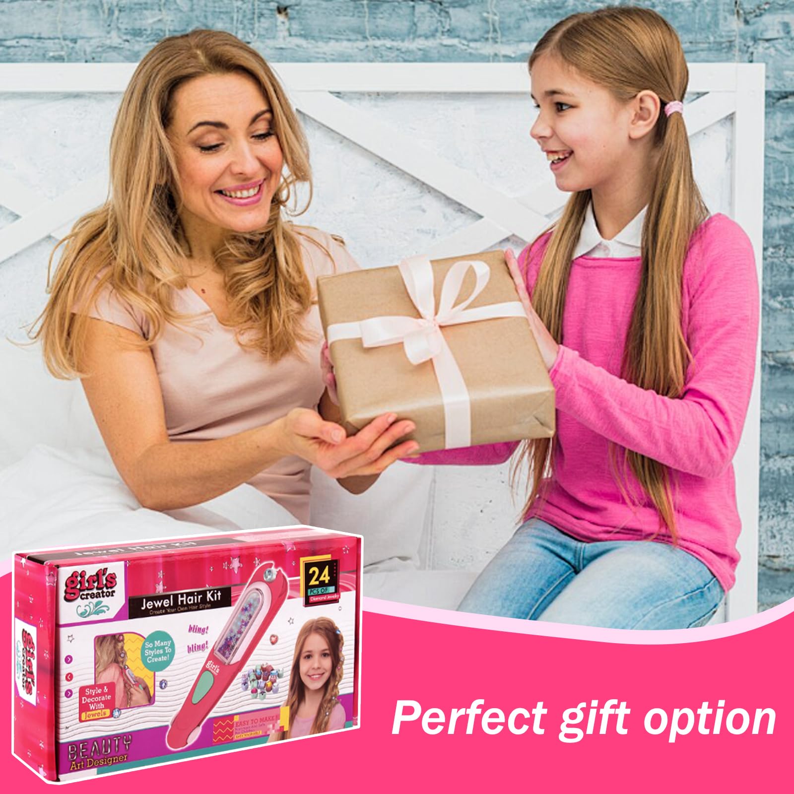 Kit di Bellezza per Capelli, Accessori per Capelli, Kit Gemme Capelli Giochi Bambina, Macchinetta Brillantini per Capelli, Regali Bambine 5 6 7 8 9 10 Anni, Regalo Compleanno Ragazza