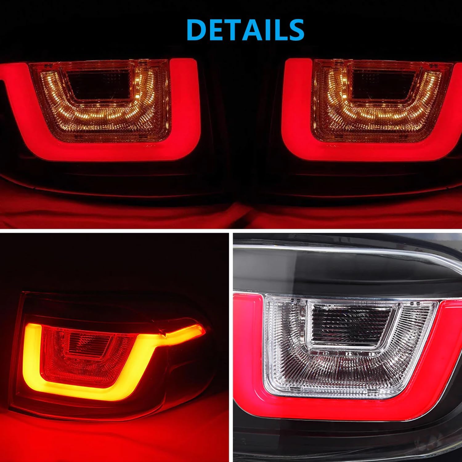 VLAND Tail lights Compatible with FJ Land Cruiser 2007-2022, Rear Lamp Assembly with Red Running Light Bar Clear Lens Sold as a PAIR